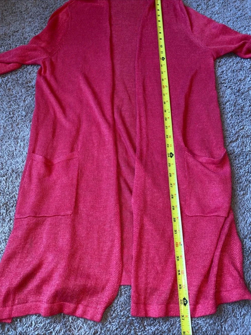 J. Jill Linen Blend Cardigan Sweater Womens L Coral Red Open Front Coastal Beach